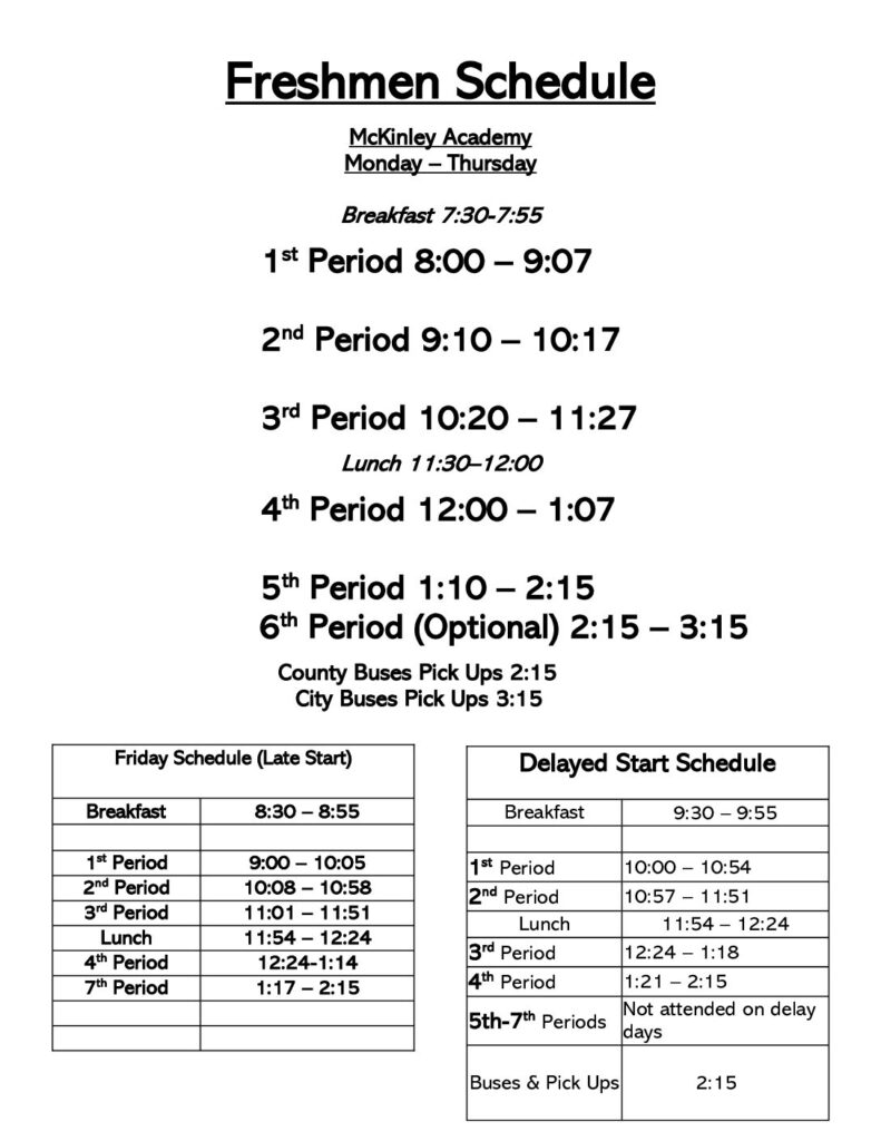 Freshmen Daily Schedule 24.25